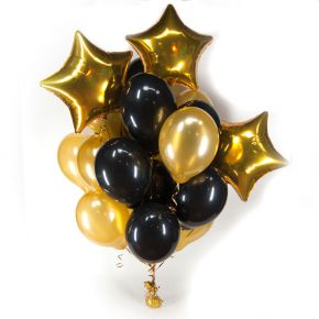 Набор из черно-золотых шаров со звездами